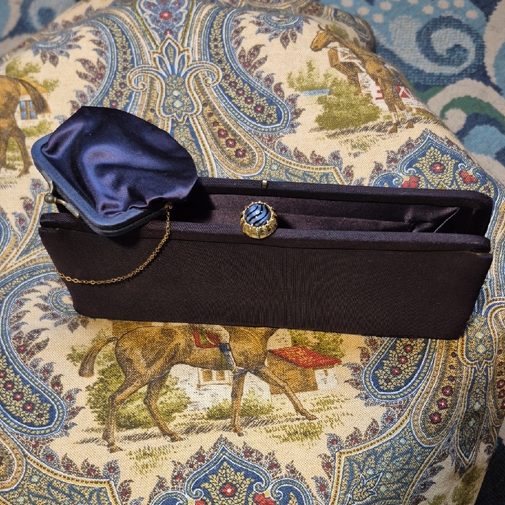 Vintage Dark Navy Clutch with Gold Accent - Picture 4 of 16